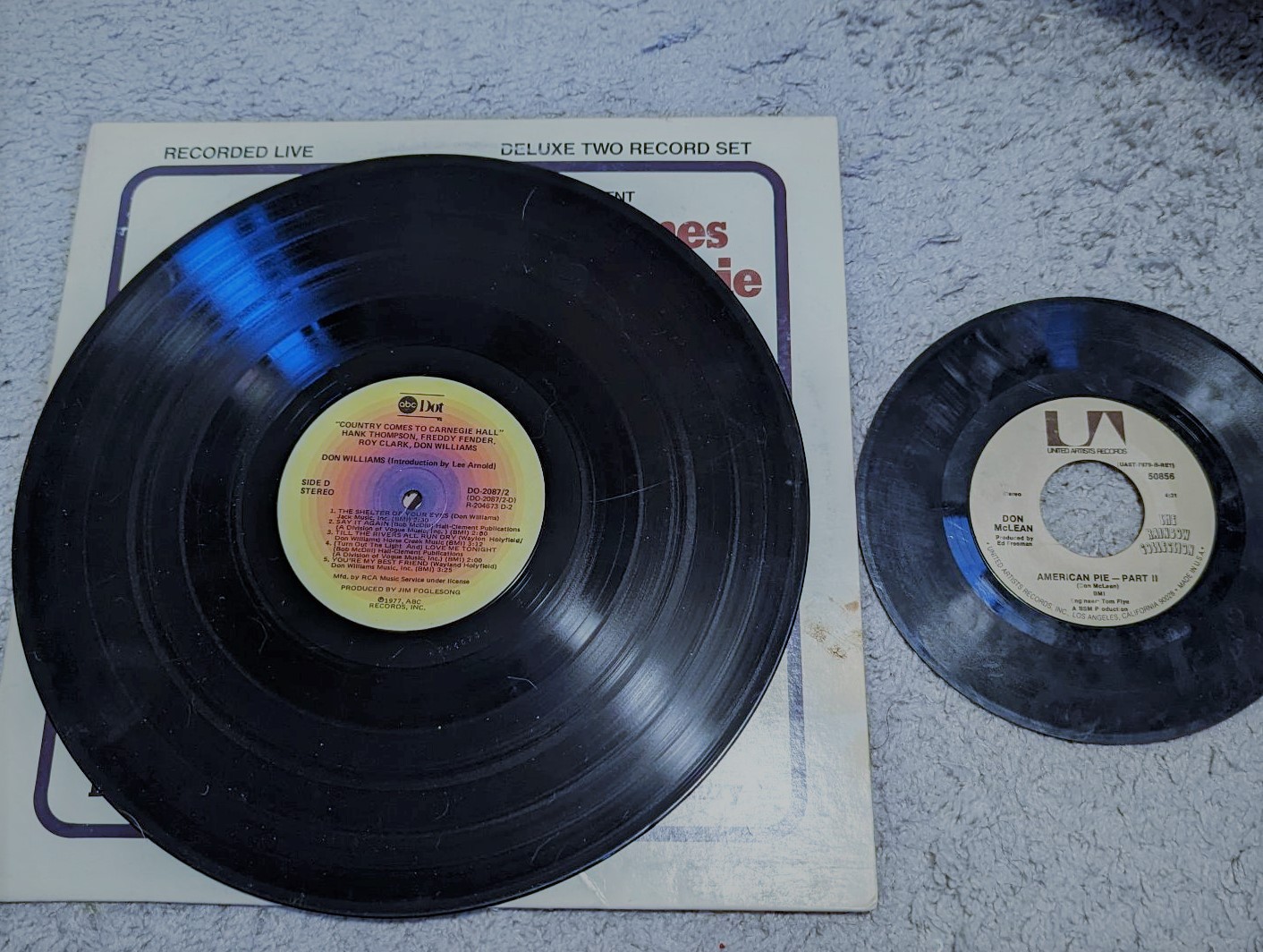 An LP and 45 record side by side